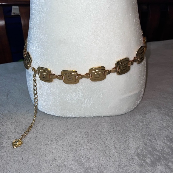 Vintage Goldtone Metal Square Tooled Charms Adjustable Chain Belt main image 16